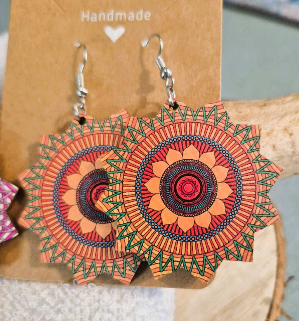 Boucles d'oreilles pendantes artisanales Mandala