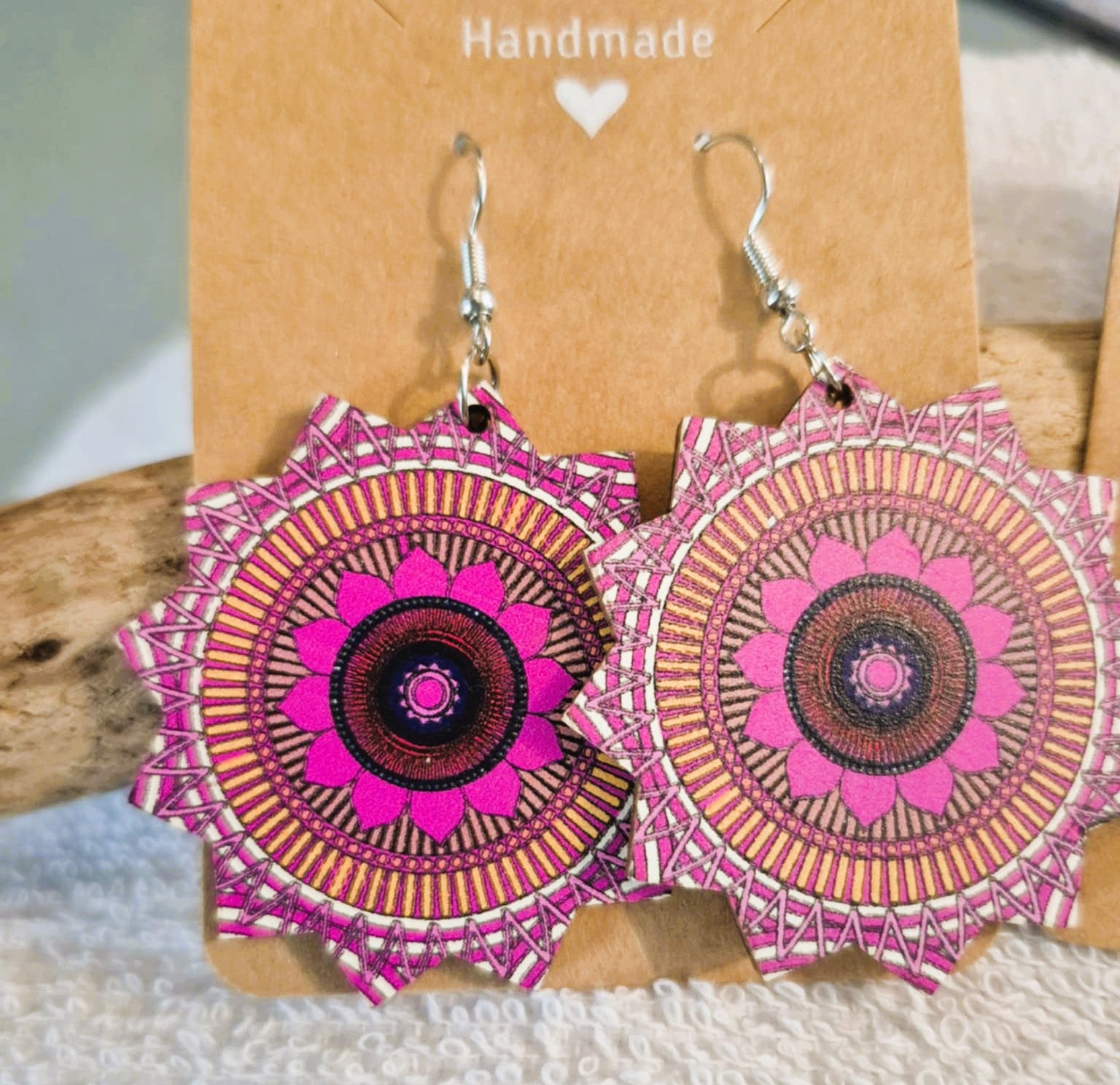 Boucles d'oreilles pendantes artisanales Mandala