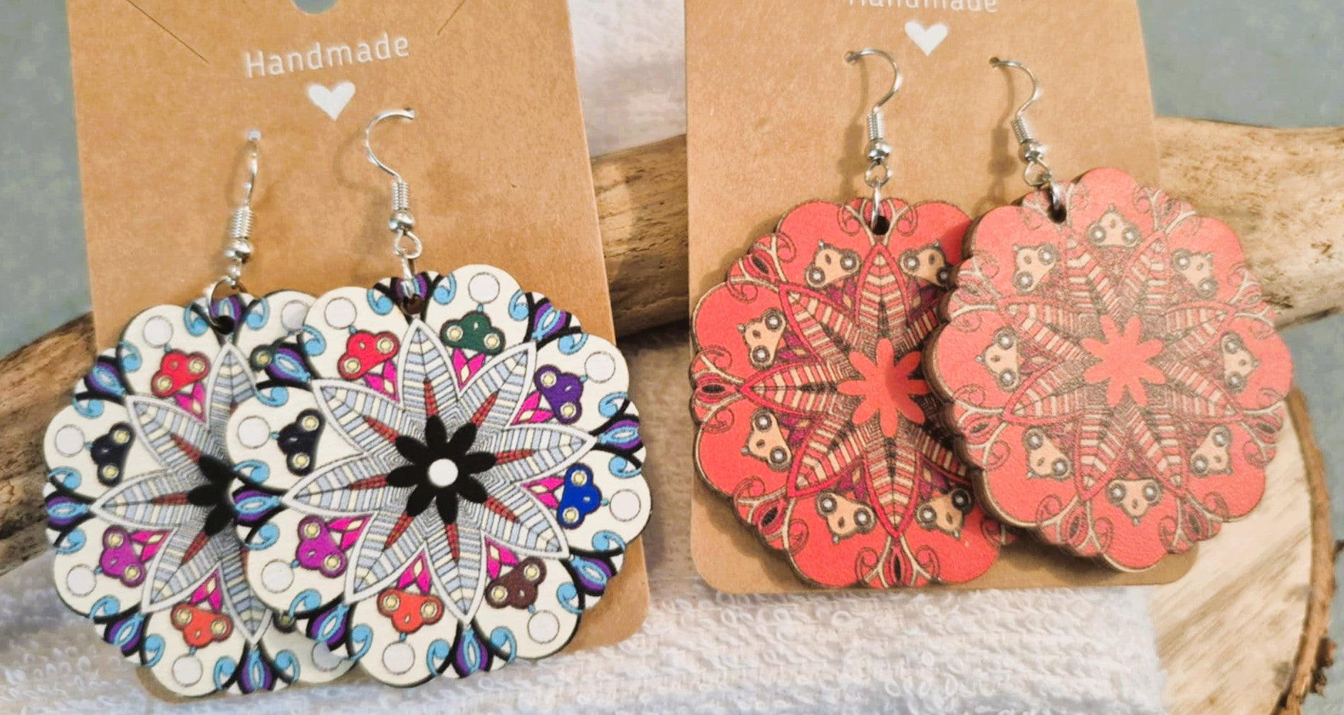 Boucles d'oreilles pendantes artisanales Mandala