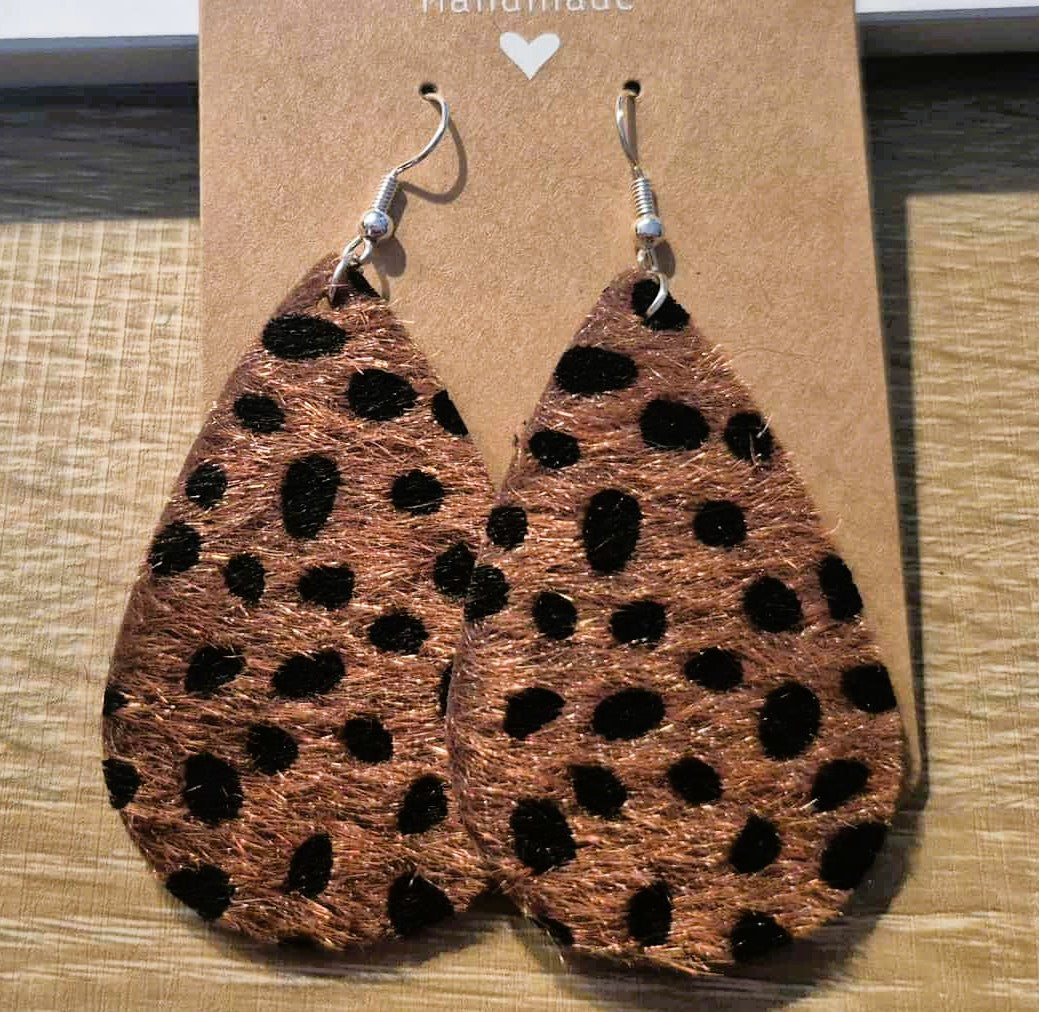 Boucles d'oreilles pendantes larme motif léopard