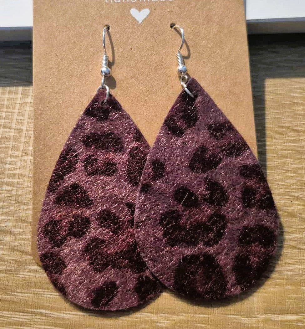 Boucles d'oreilles pendantes larme motif léopard