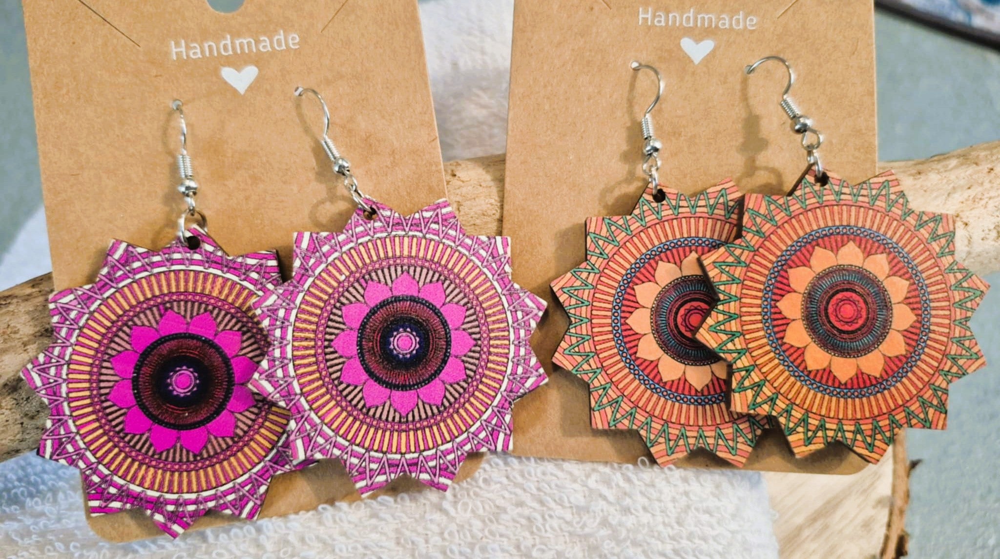 Boucles d'oreilles pendantes artisanales Mandala