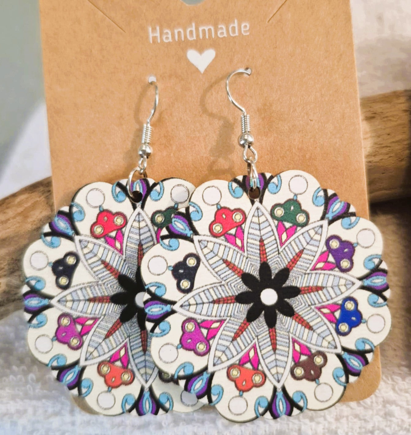 Boucles d'oreilles pendantes artisanales Mandala